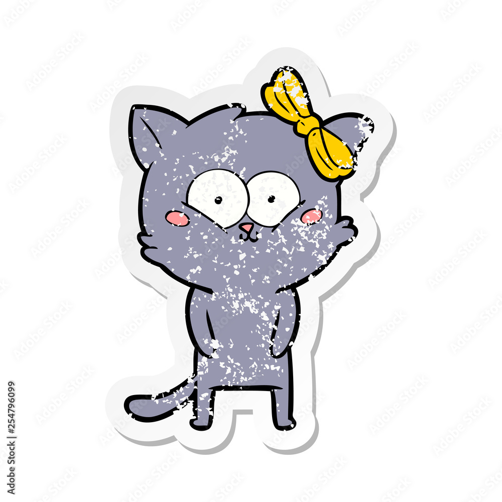 distressed sticker of a cartoon cat distressed sticker of a cartoon cat