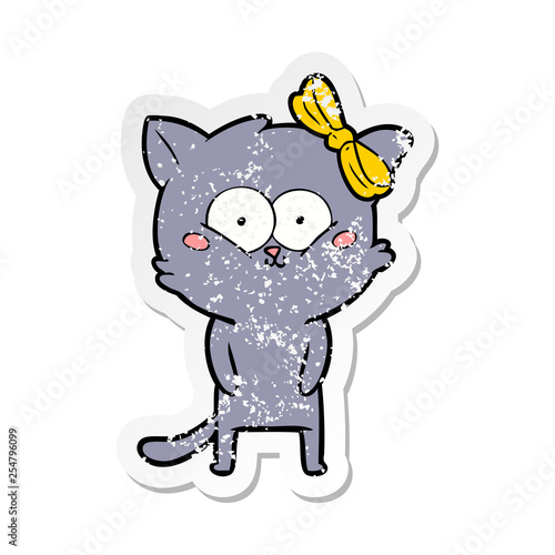 distressed sticker of a cartoon cat