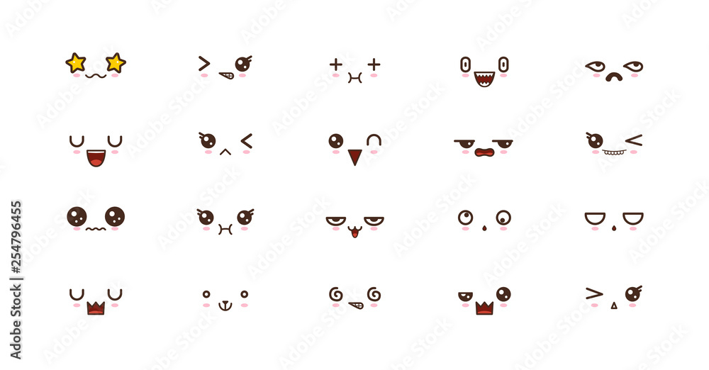 Kawaii smile emoticons. Japanese emoji