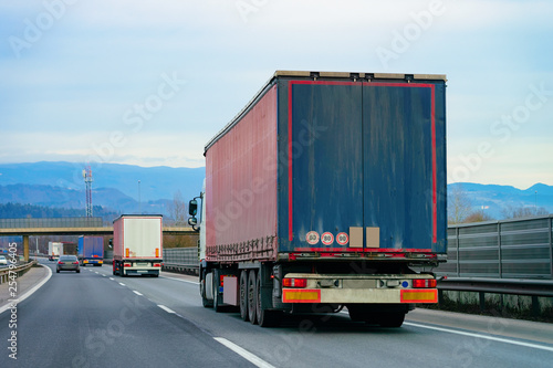 Trucks in road Trucker in highway Lorry doing logistics work