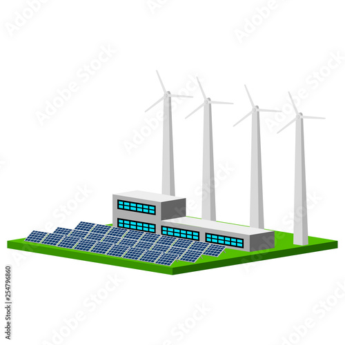 Isolated wind and solar power plant. Vector illustration design