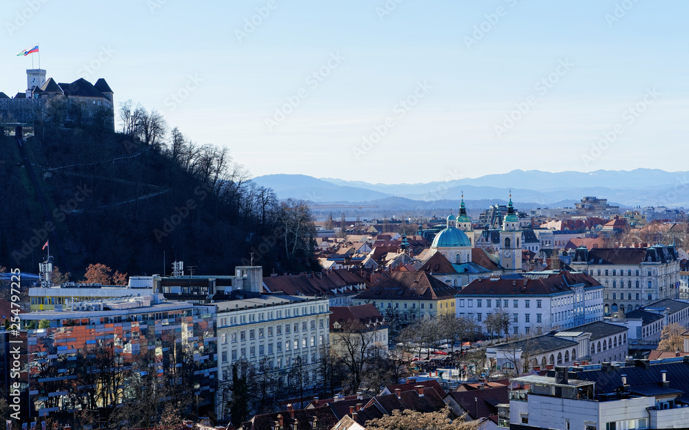 Panoramic view of city center of Ljubljana Castle