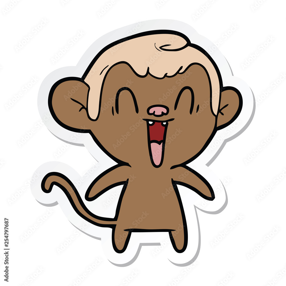 sticker of a cartoon laughing monkey sticker of a cartoon laughing monkey