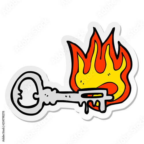 sticker of a cartoon flaming key