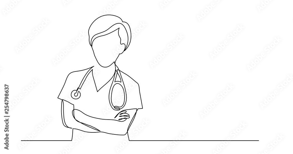 Self drawing line animation of female doctor with crossed arms Self drawing line animation of female doctor with crossed arms
