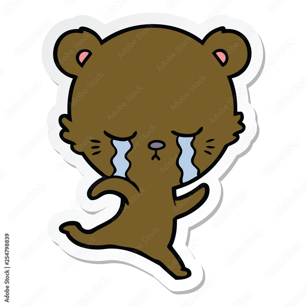 sticker of a crying cartoon bear sticker of a crying cartoon bear