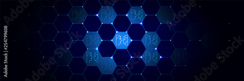 Human and robot talking icon in the technological comb bacground