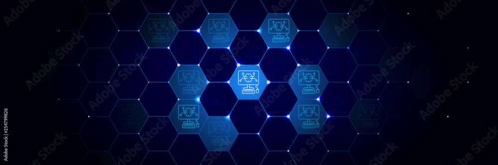 Smart computer digital brain icon in the technological comb bacground Smart computer digital brain icon in the technological comb bacground