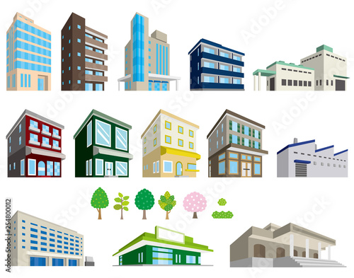 いろいろな建物の立体イラスト