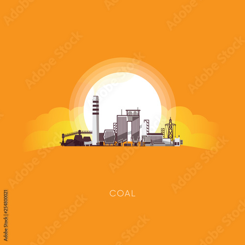 coal energy, coal power plant with the sun background