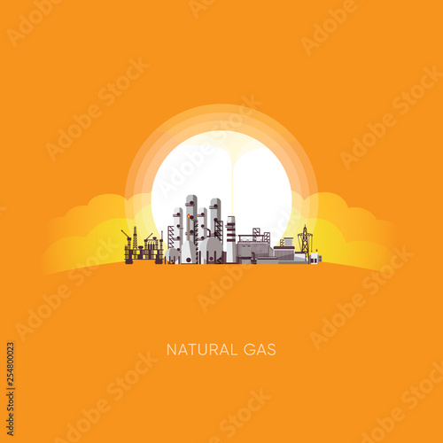 natural gas energy, natural gas power plant  with the sun background