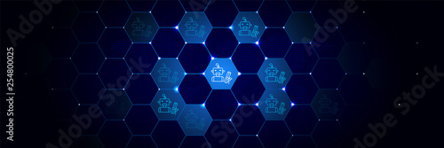 Diploma artificial intelligence robot icon in the technological comb bacground