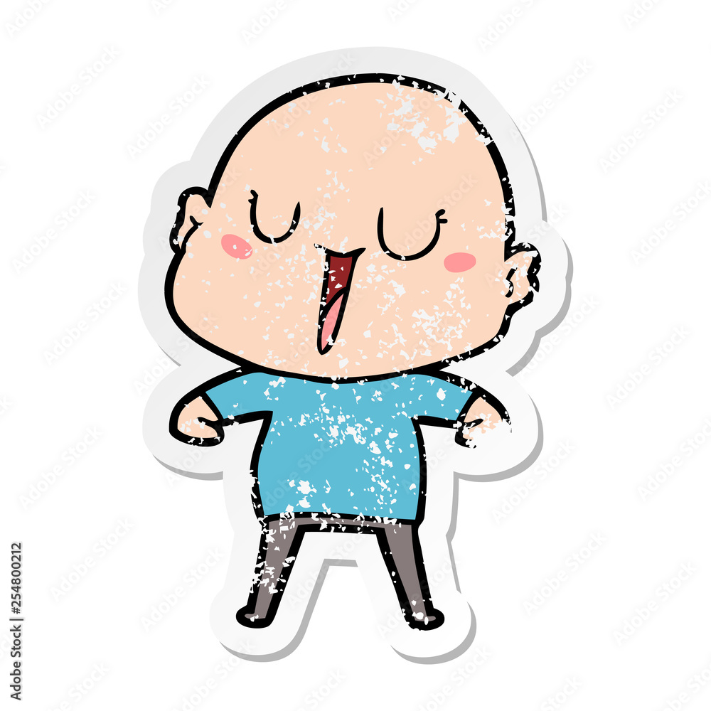 Fototapeta premium distressed sticker of a happy cartoon bald man