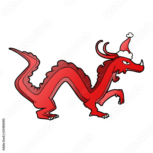 gradient cartoon of a dragon wearing santa hat