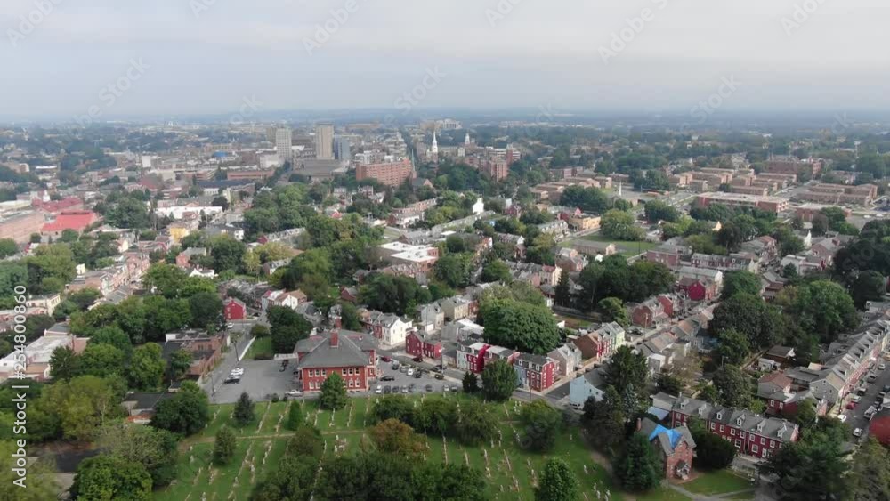 Lancaster, Pennsylvania, aerial view of a historic town with old buildings and modern skyscrapers downtown Lancaster, Pennsylvania, aerial view of a historic town with old buildings and modern skyscrapers downtown