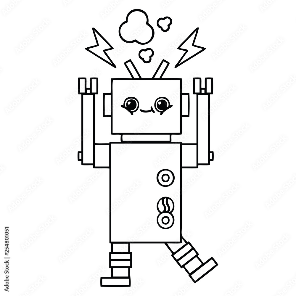 line drawing cartoon malfunctioning robot line drawing cartoon malfunctioning robot
