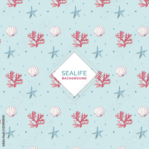 Sea, marine life, underwater world Creatures vector seamless pattern  for wrapping, textile, print