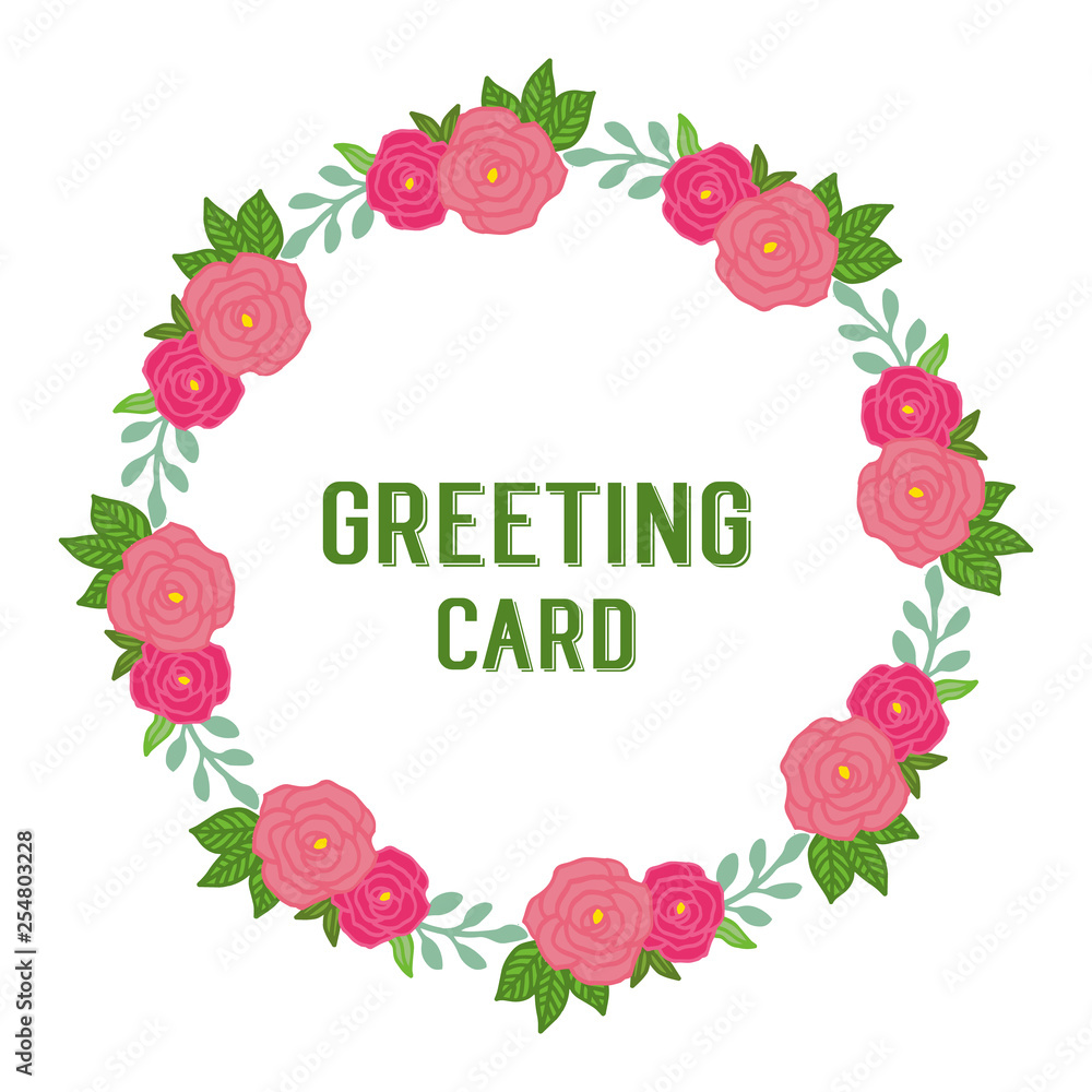 Vector illustration circular pink rose wreath frames for greeting card