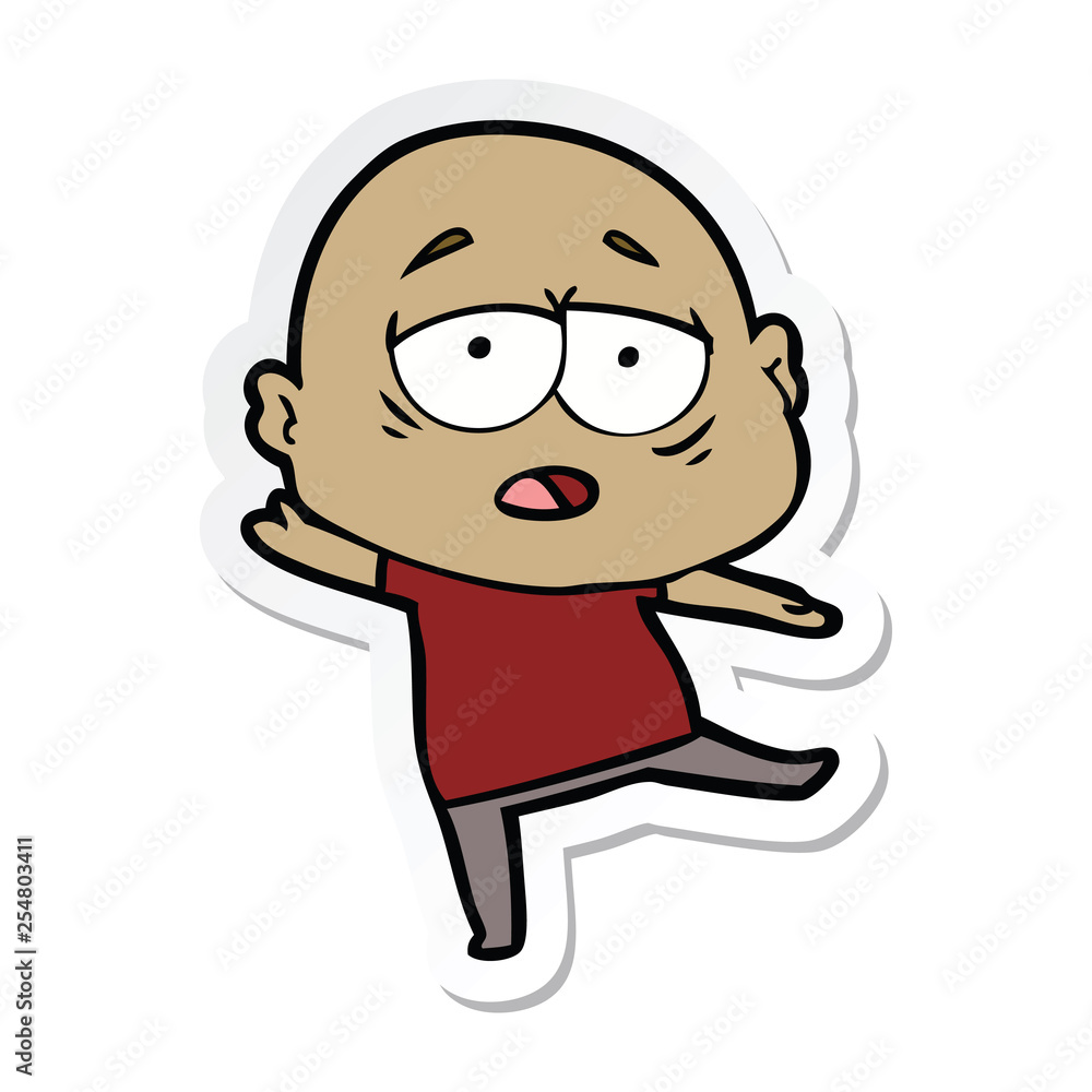 sticker of a cartoon tired bald man sticker of a cartoon tired bald man