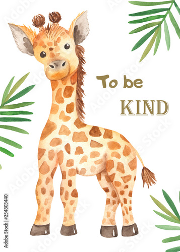 Photography Watercolor card with cute characters of African animals