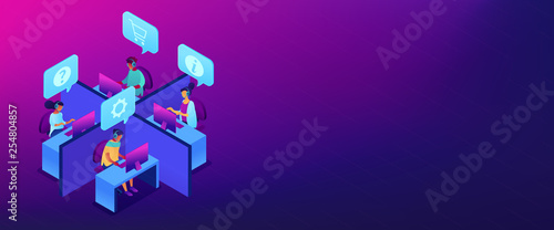 Call center isometric 3D banner header.