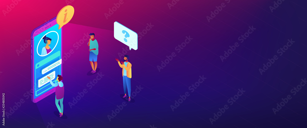 Customer self-service isometric 3D banner header. Customer self-service isometric 3D banner header.