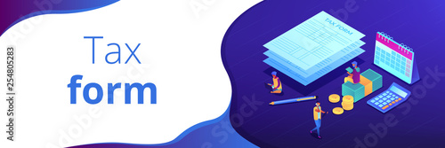 Tax form isometric 3D banner header.