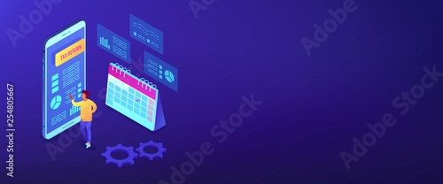 Tax return service isometric 3D banner header.