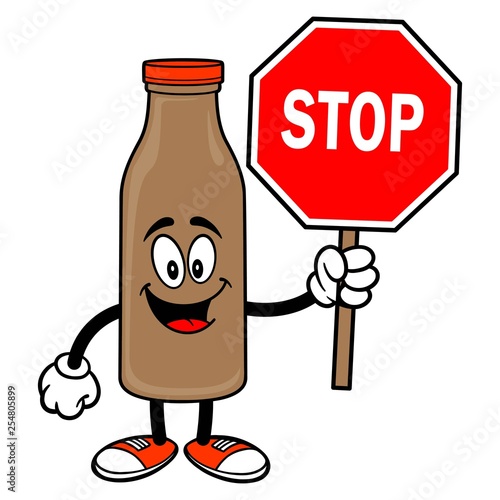 Chocolate Milk Mascot with Stop Sign - A vector cartoon illustration of a Chocolate Milk Mascot with a Stop Sign.