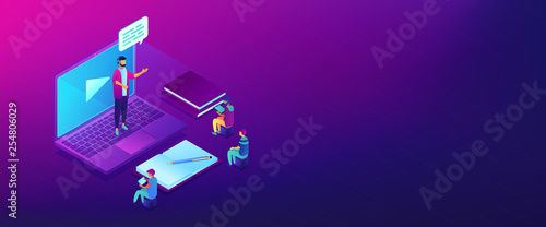 Online presentation isometric 3D banner header.