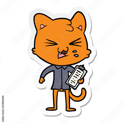 sticker of a cartoon hissing cat