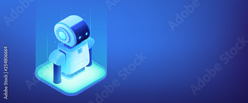 Robotics technology isometric 3D banner header.