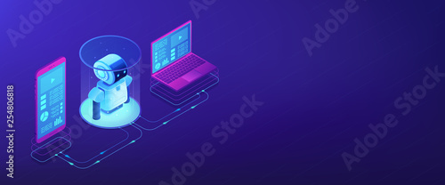 WiFi controlled robotics isometric 3D banner header.