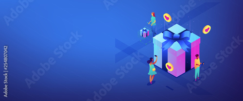 Choosing gift idea isometric 3D banner header.