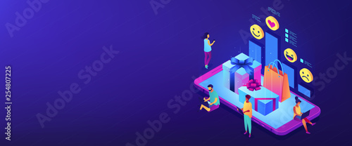 Online gift review isometric 3D banner header. © Visual Generation