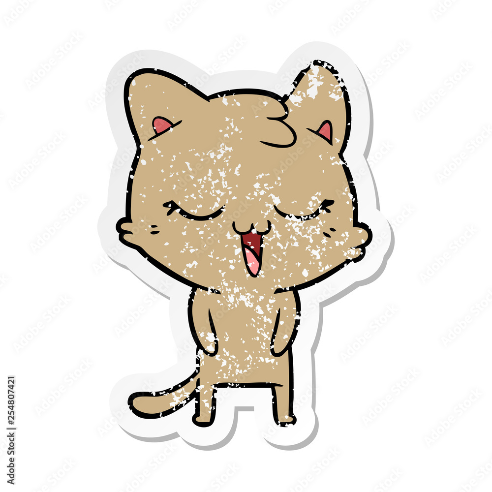 distressed sticker of a happy cartoon cat distressed sticker of a happy cartoon cat