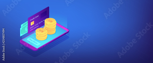 Money transfer isometric 3D banner header.