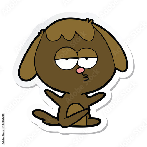 sticker of a cartoon bored dog