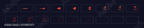Fire  sprite sheet. Cartoon vector flame  animation. Sprite sheet of fire, torch, campfire, fire trap, fire pillar or something else