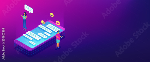 Messaging application isometric 3D banner header.