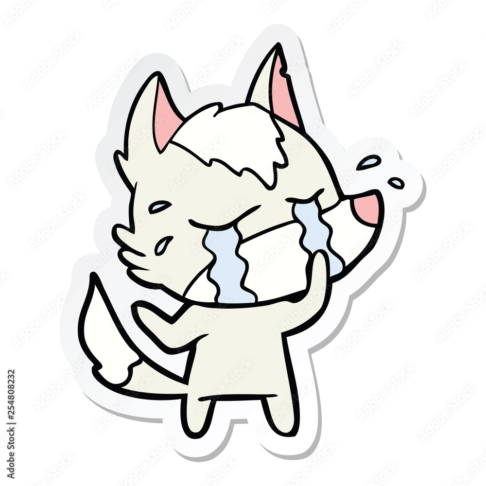 sticker of a cartoon crying wolf sticker of a cartoon crying wolf