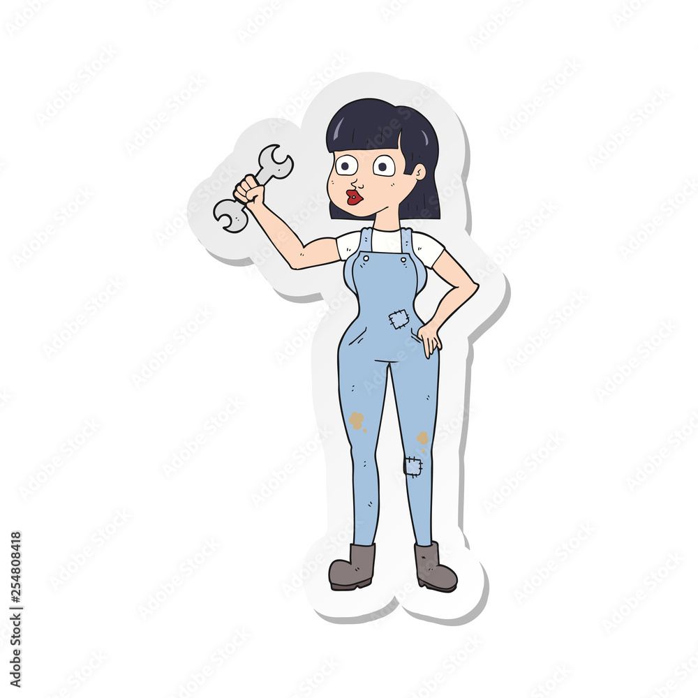 sticker of a cartoon mechanic woman sticker of a cartoon mechanic woman