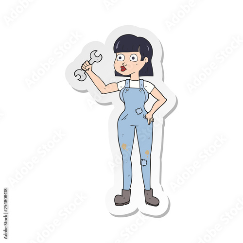 sticker of a cartoon mechanic woman