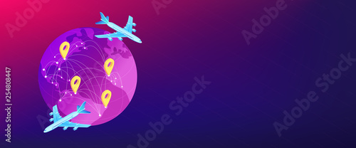 Global transportation system isometric 3D banner header.