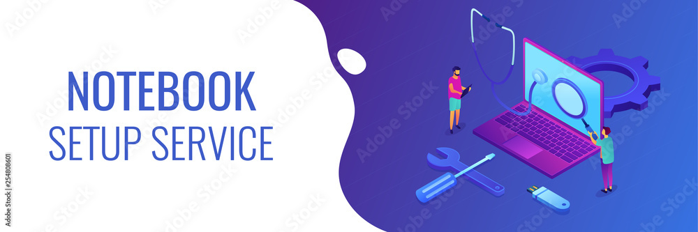 Computer service isometric 3D banner header.