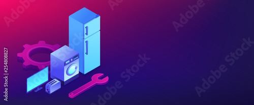 Repair of household appliances isometric 3D banner header.