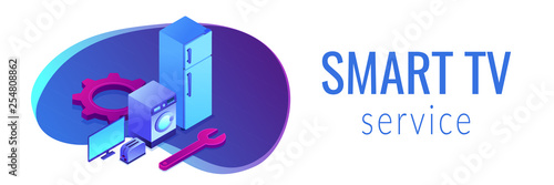 Repair of household appliances isometric 3D banner header.