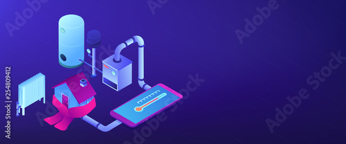 Heating system isometric 3D banner header.
