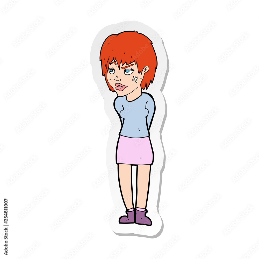 sticker of a cartoon woman with plaster on face sticker of a cartoon woman with plaster on face