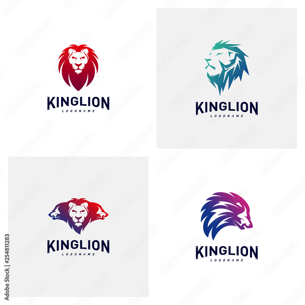Set of Lions Logo Design Concept. King Lions Logo Design Template Vector. Icon Symbol Set of Lions Logo Design Concept. King Lions Logo Design Template Vector. Icon Symbol